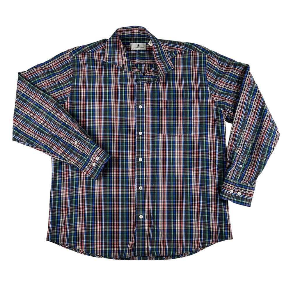 Southern Pines Shirt Mens Large Multicolor Plaid Long Sleeve Button Up Casual